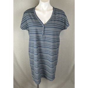 Pact Size M Blue White Striped T-Shirt Dress V Neck Short Sleeve Organic Cotton